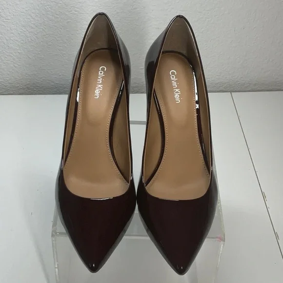 Calvin Klein Gayle Patent Leather Stiletto Heels Oxblood Red Size 9 - Picture 2 of 6